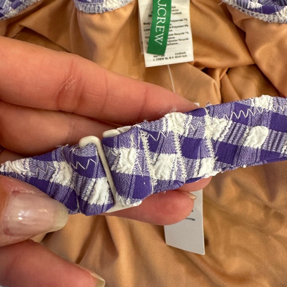 J. Crew NWT Plunge One Piece Gingham Swimsuit Size 22 Purple & White Seersucker - Picture 14 of 14